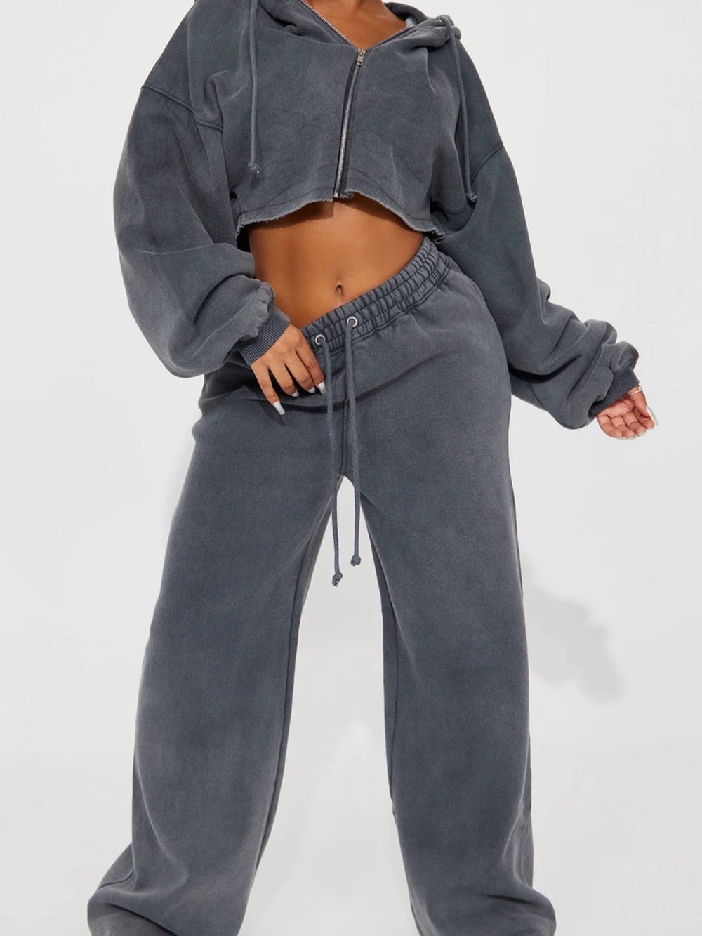 *BRAND NEW* Fashion Nova Washed Charcoal Wide-Leg Track Pants